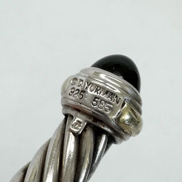 David Yurman 7mm Cable Classic Cuff Bracelet Black Onyx .925 14K - Picture 10 of 11